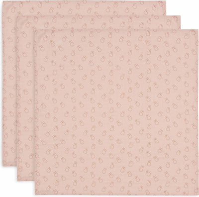 Jollein x Miffy - panno idrofilo piccolo 70x70 cm - panni salva ruttino - cotone morbido - 3 pezzi - sagome miffy rosa selvatica