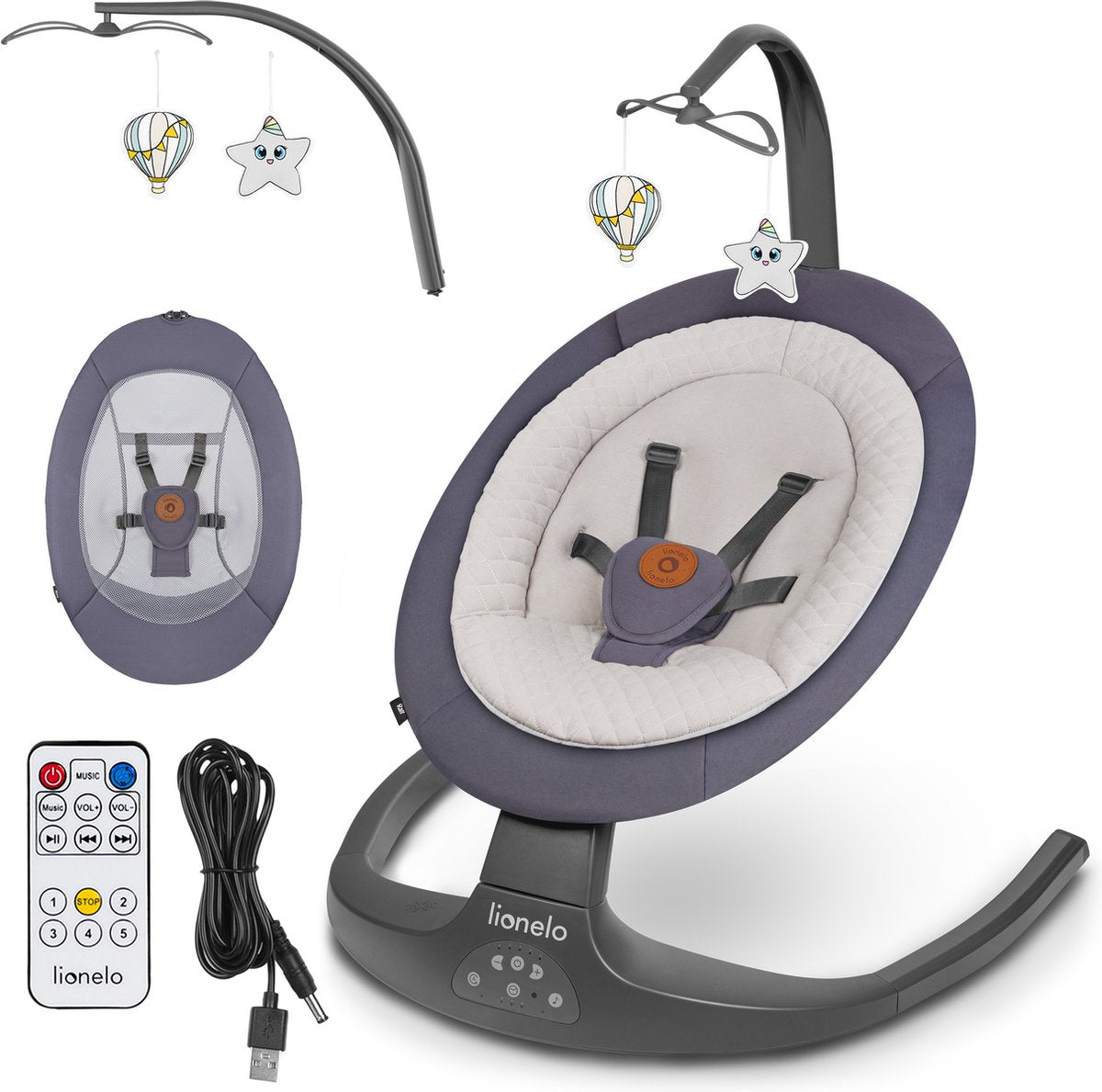 Lionelo ralf - columpio para bebés premium - 2 en 1 - 5 velocidades de columpio automático - 0 a 9 kg