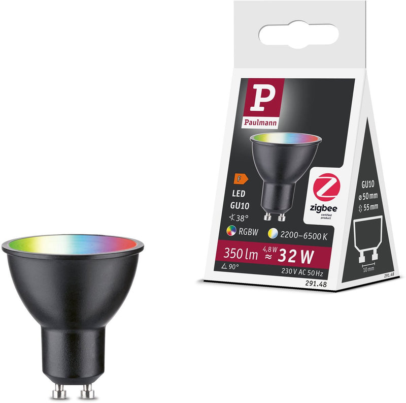 Paulmann Standard 230 V Smart Home ZigBee 3.0 Reflector LED GU10 350LM 4,8W RGBW+ Regulable Negro Mate