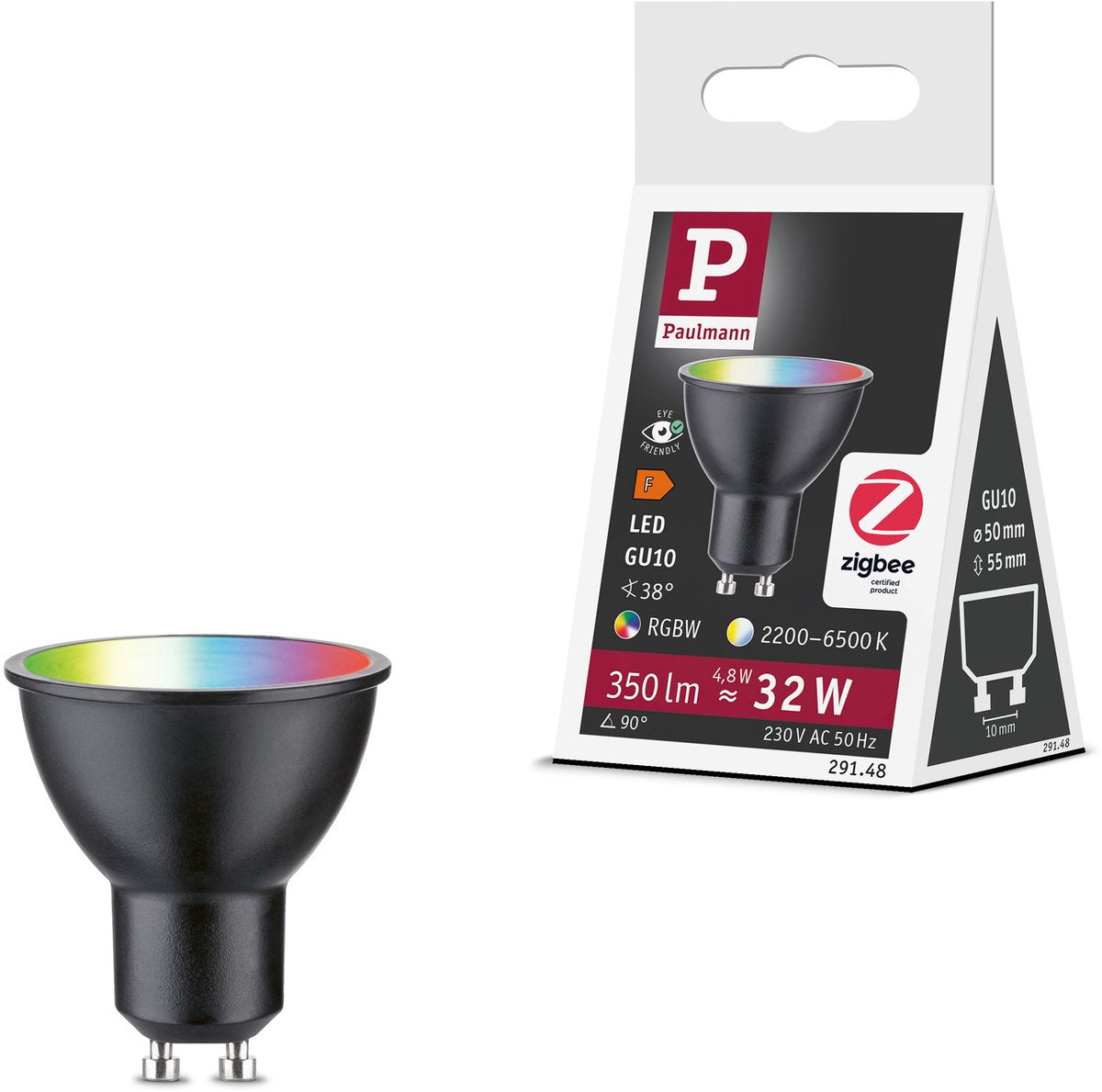 Paulmann Standard 230 V Smart Home ZigBee 3.0 Reflector LED GU10 350LM 4,8W RGBW+ Regulable Negro Mate