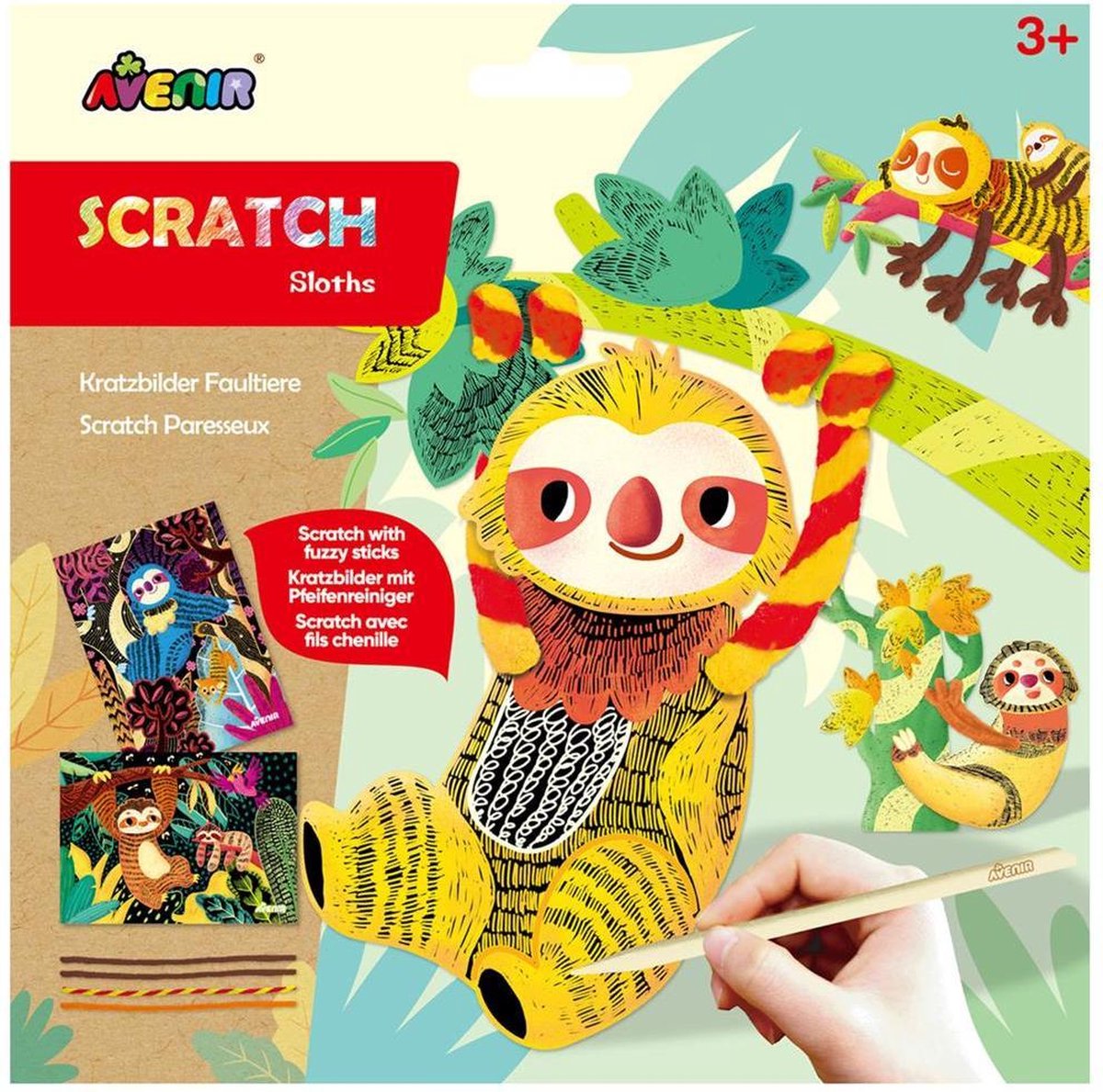 Avenir scratch en knutsel - luiaards - met pijpenragers - creatief spelen - 3+