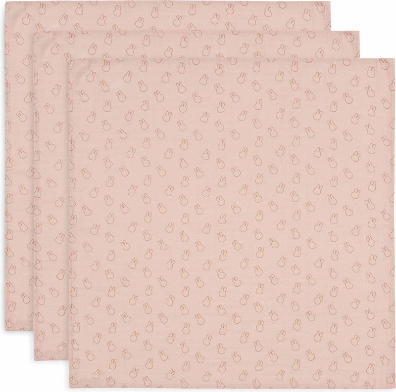 Jollein x Miffy - paño hidrofílico pequeño 70x70cm - paños para eructar - algodón suave - 3 piezas - siluetas de miffy rosa salvaje