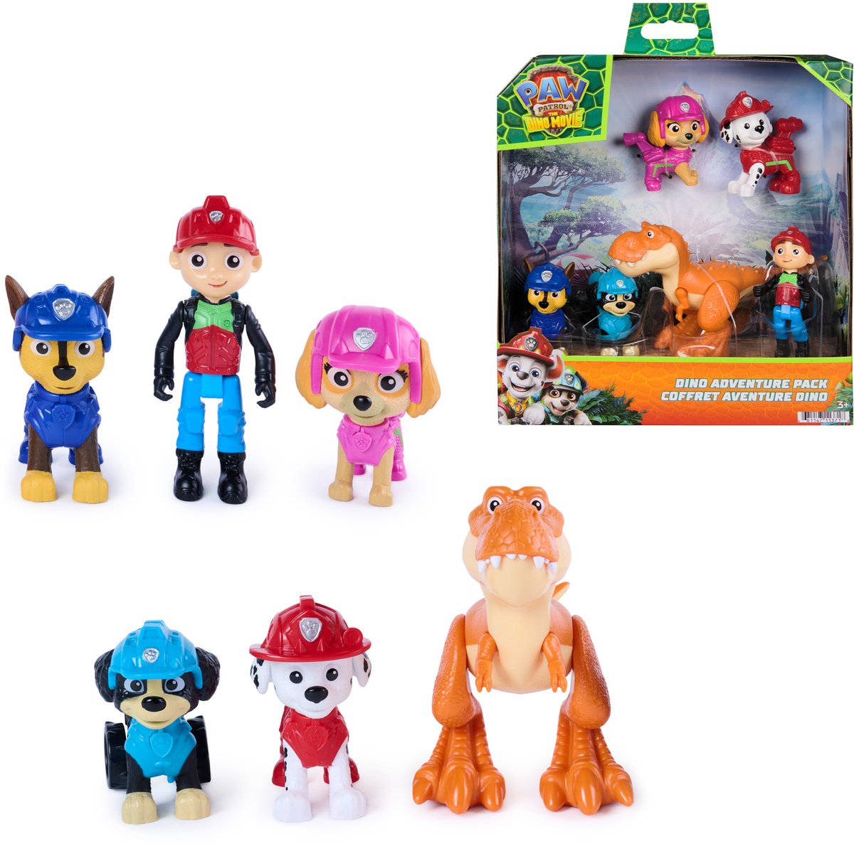 Paw Patrol - The Dino Movie - Dino Adventure Pack, colecciona 6 figuras de acción, incluidos Ryder, Rex y Timmy De T. rex, juguete de dinosaurio