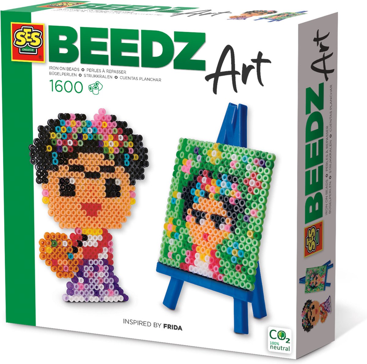 Ses creative ses - beedz art - mini artista frida - con mini cavalletto - 1600 perline termoadesive con ripiano