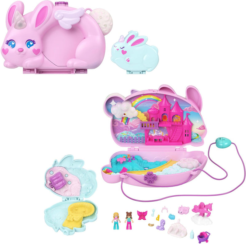 Polly Pocket 2 in 1 coniglietto divertente: borsa con set da gioco compatto
