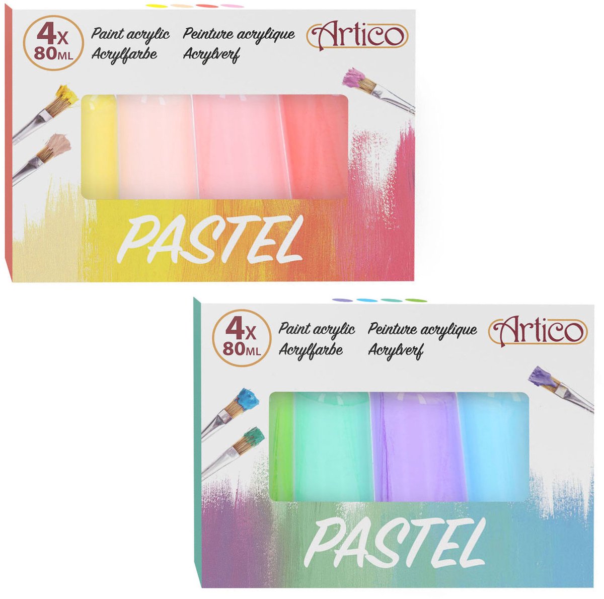 Merkloos sans marque acrylverf pastel set kinderverf 4 flesjes multi kleuren 80ml.