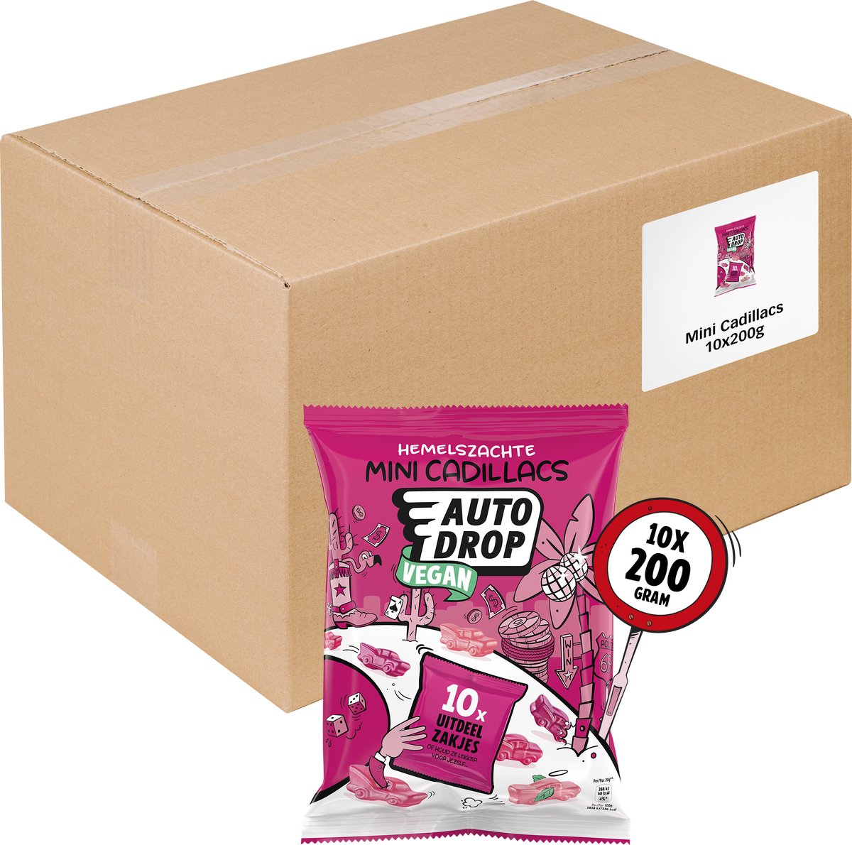 Autodrop - snoep - mini cadillacs uitdeelzakjes vegan - 10 zakken - 200 gram