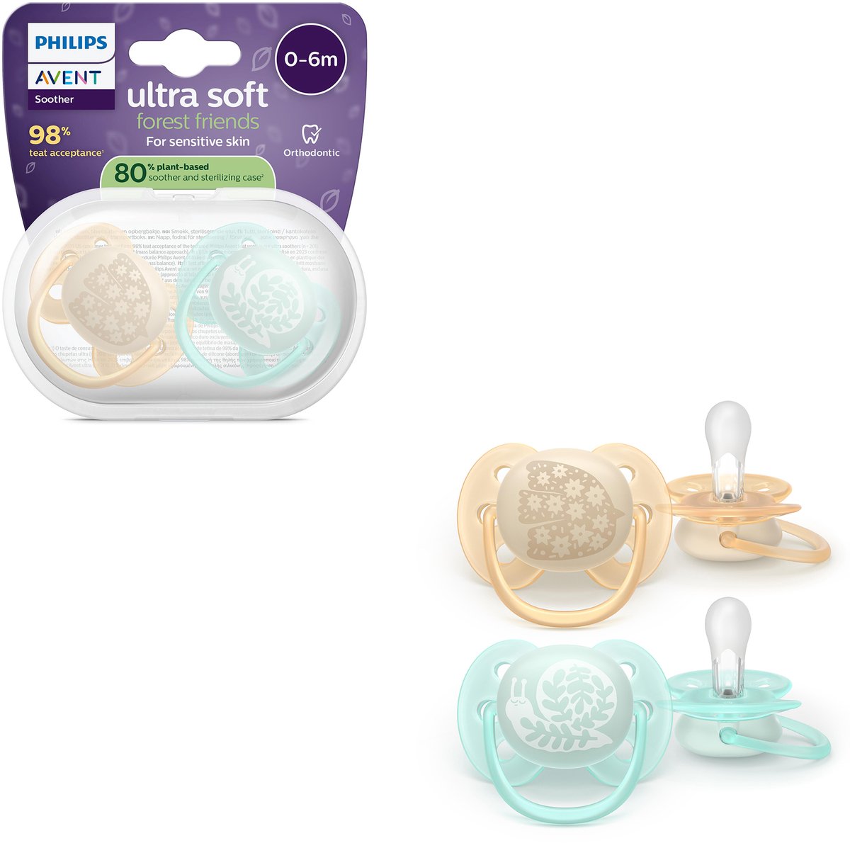 Philips avent ultra soft – ciuccio in silicone super soft (0-6 mesi) – per pelli sensibili – 2 pezzi – scf091 41