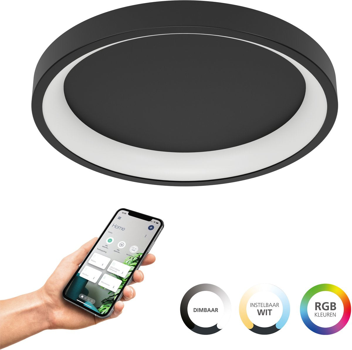 Eglo connect.z loretello-z smart plafondlamp - led - ø 35 cm - zwart wit - instelbaar rgb wit licht - dimbaar - zigbee