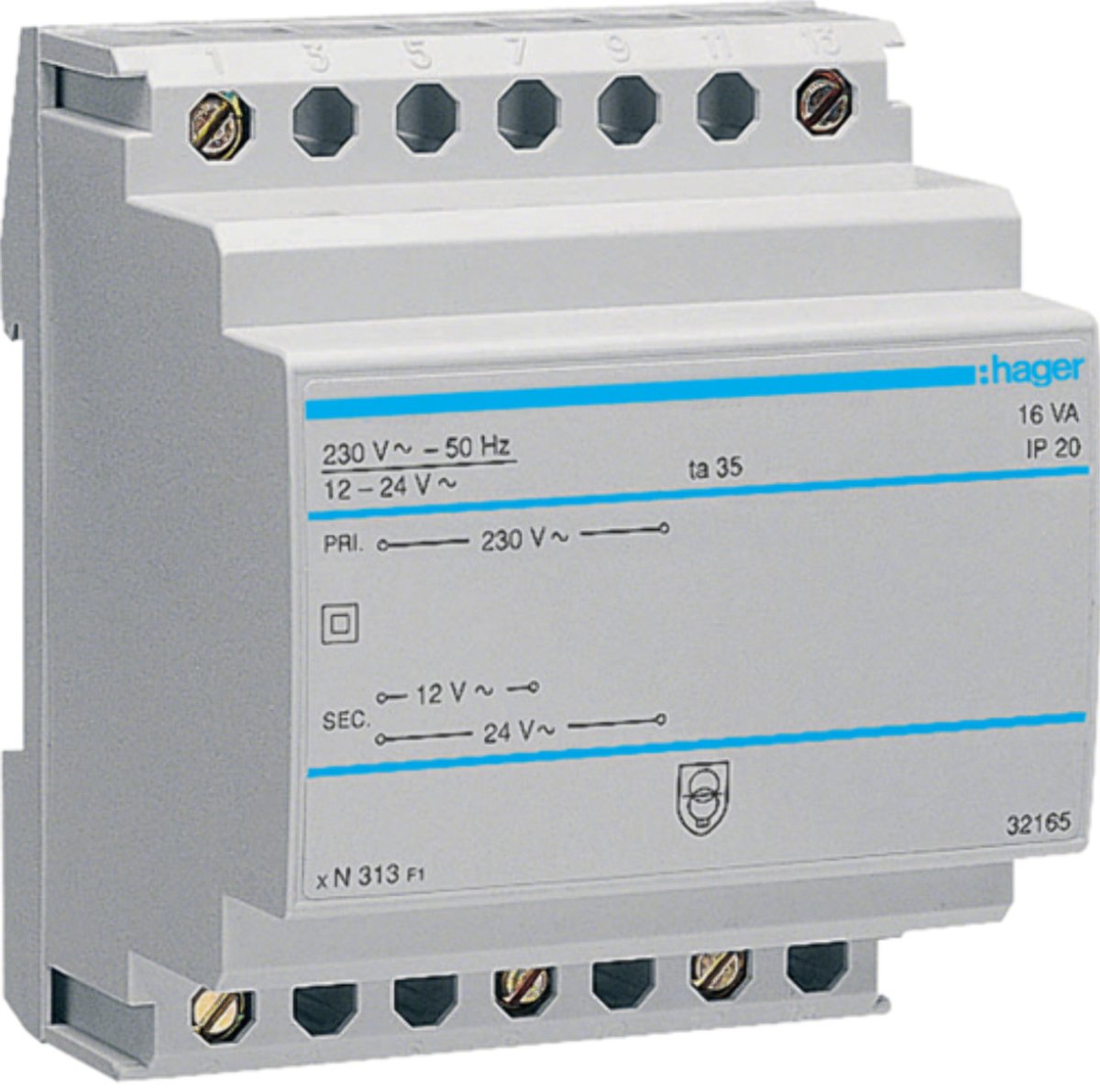 Hager - trasformatore 220v 12-24v 16va 4 moduli - st313