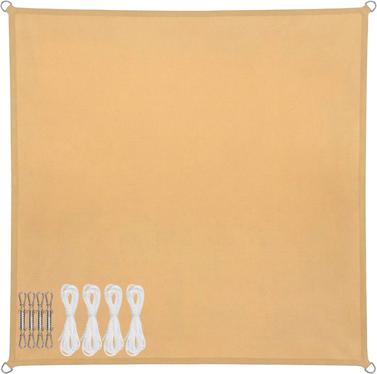 Abbey camp schaduwdoek - pes - 4 x 4 m - zand - zonnedoek - rvs ringen - sunshade