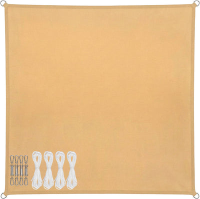 Abbey camp schaduwdoek - pes - 4 x 4 m - zand - zonnedoek - rvs ringen - sunshade