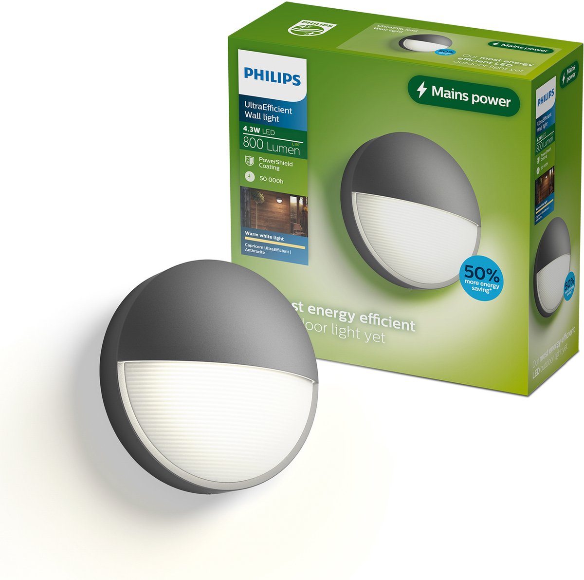 Lampada da parete Philips LED Philips Capricorn - illuminazione da esterno - resistente alle intemperie: IP44 - luce bianca calda: 2700K - antracite