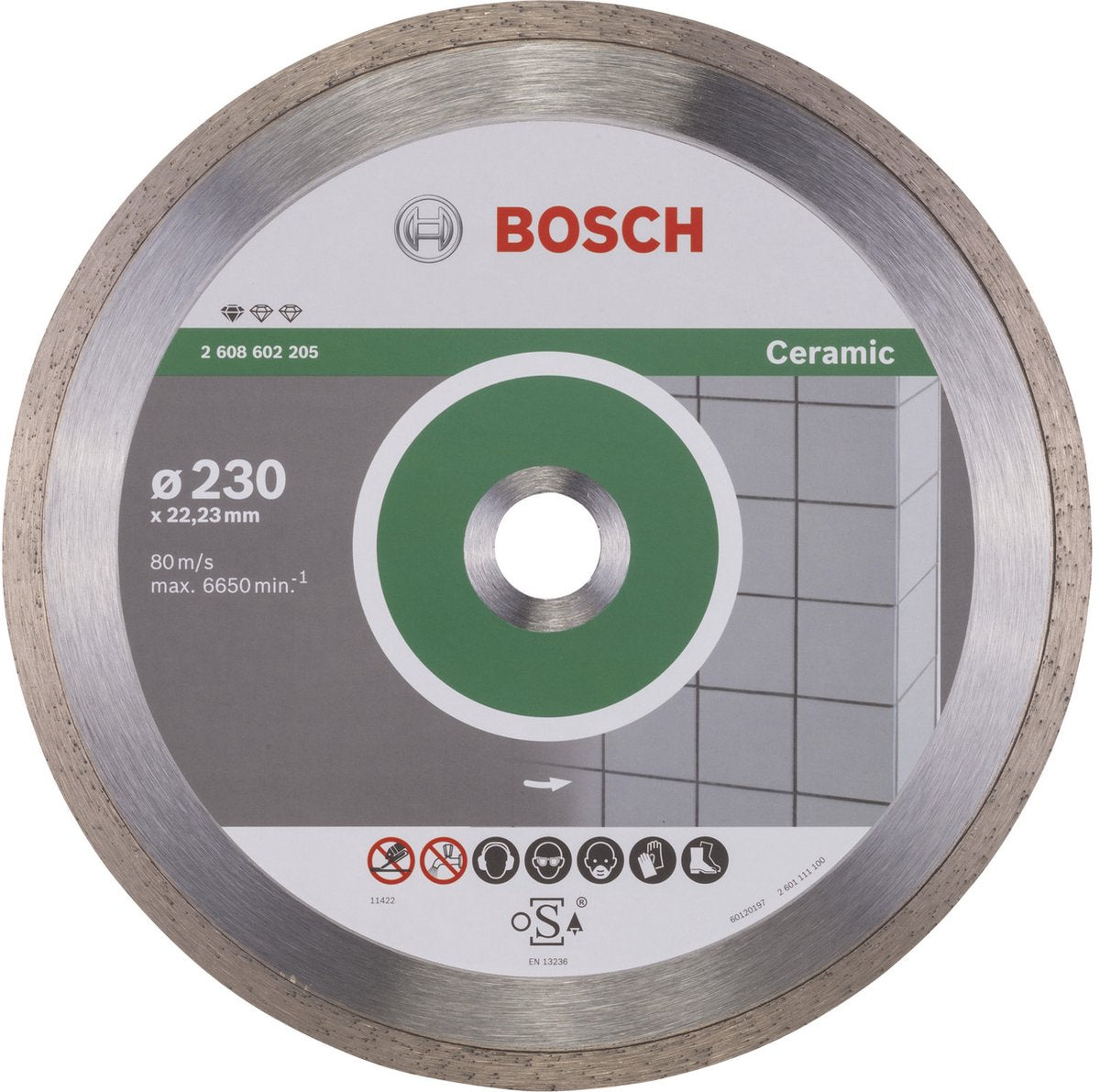 Bosch - disco de corte de diamante estándar para cerámica 230 x 22,23 x 1,6 x 7 mm