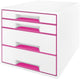 Cassettiera Leitz wow cube con 4 cassetti - contenitore con scomparti - per l'ufficio e il lavoro da casa - ideale per l'home office - bianco rosa