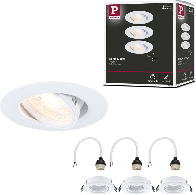 Lámpara empotrable Paulmann juego de 3 orientables redondas 90 mm 30° gu10 máx. 3x10w 230v regulable blanco