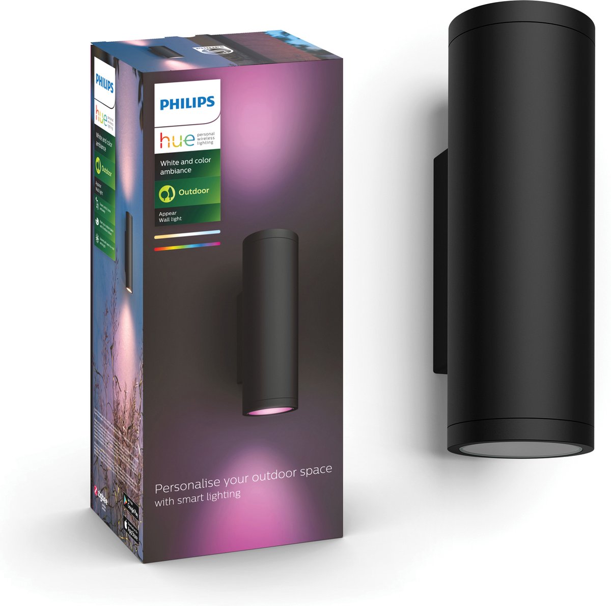 Philips hue aparecen lámpara de pared - luz blanca y de color - negro
