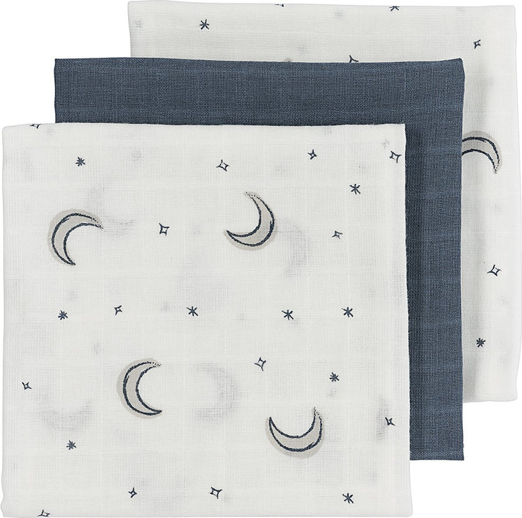 Meyco baby moon hydrophilic cloths - 3-pack - indigo - 70x70cm