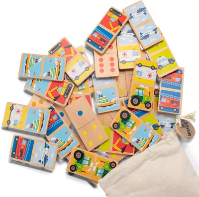 Woet ® gioco domino in legno con veicoli - giochi per bambini - fsc - inclusa custodia - giocattoli educativi - da 2 anni