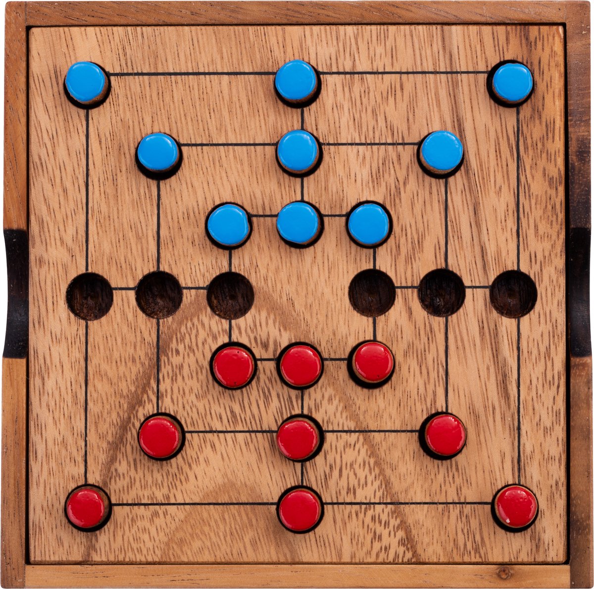Engelhart nine men morris – houten bordspel – acaciahout – 18 pionnen – strategisch spel –