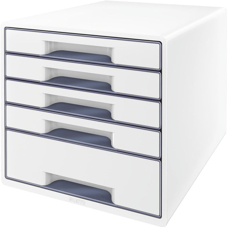 Cassettiera Leitz wow cube con 5 cassetti - contenitore con scomparti - per l'ufficio e il lavoro da casa - ideale per l'home office - bianco grigio