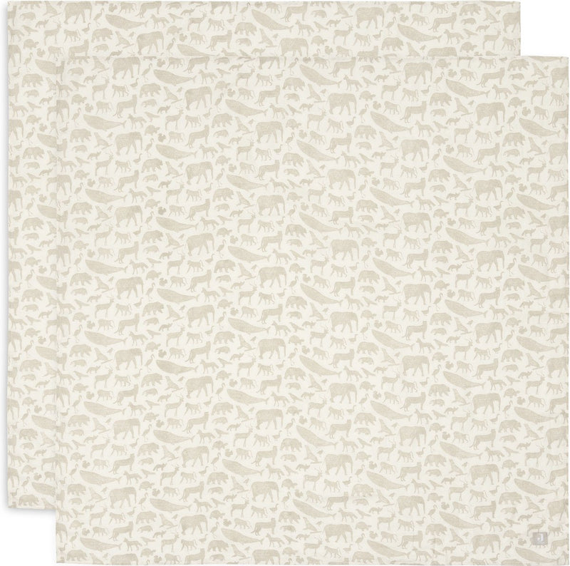 Jollein - paño hidrófilo grande 115x115cm - paño para envolver, paños para eructar, paños para bebés - algodón suave - animales - turrón - 2 piezas