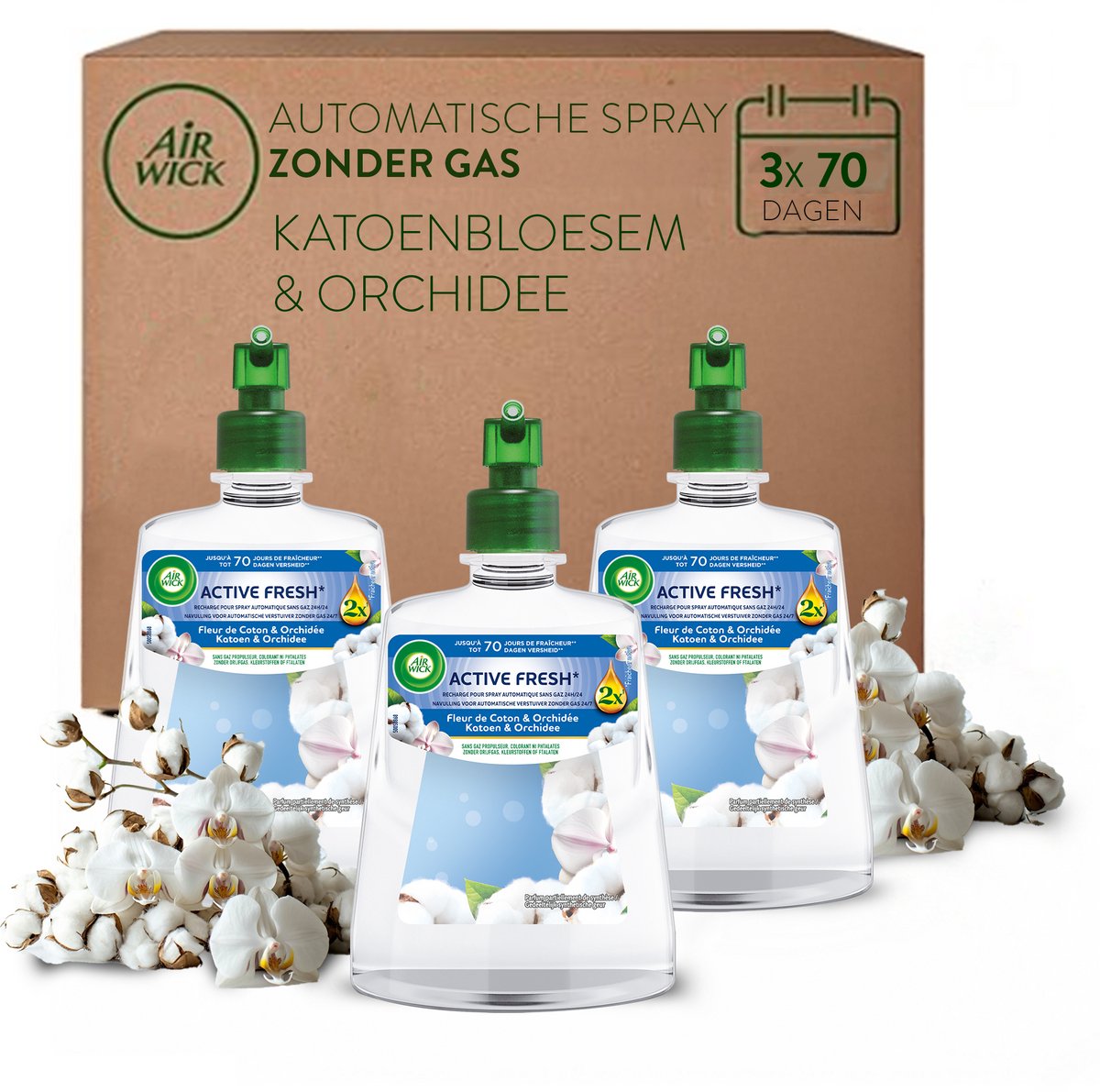 Air wick - cotone rinfrescante attivo per ambienti freschi - 3 ricariche