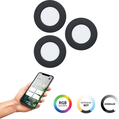 Eglo connect.z fueva 6-z faretto da incasso smart - bagno esterno - LED - ø 8,8 cm - nero - luce bianca RGB orientabile - dimmerabile - zigbee