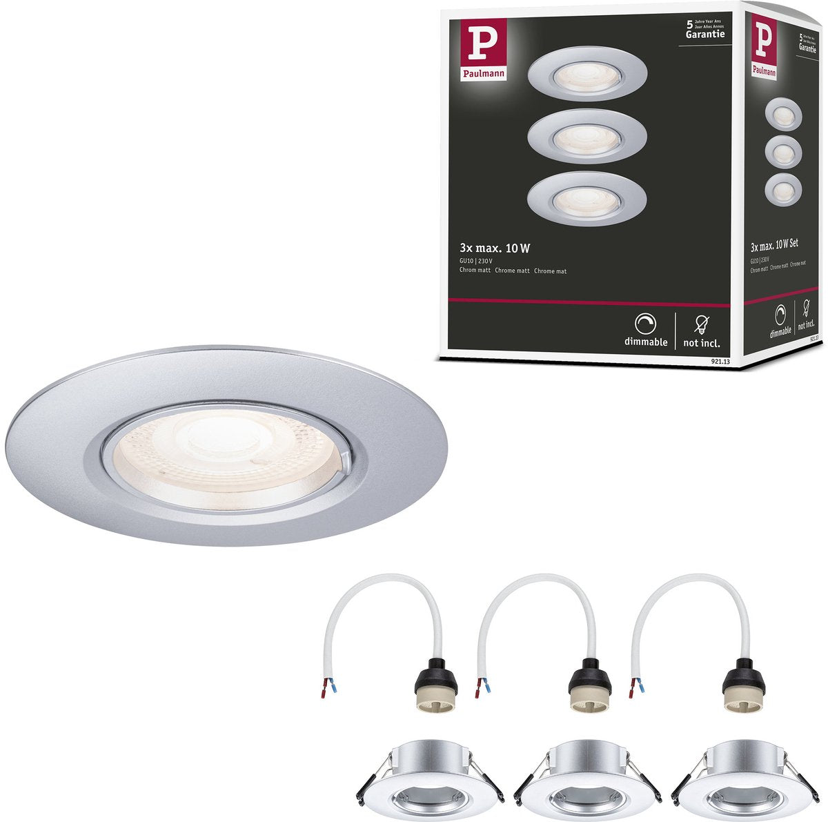 Paulmann inbouwlamp set van 3 star rond 90 mm gu10 max. 3x10w 230v dimbaar chroom mat