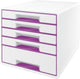 Cassettiera Leitz wow cube con 5 cassetti - contenitore con scomparti - bianco viola