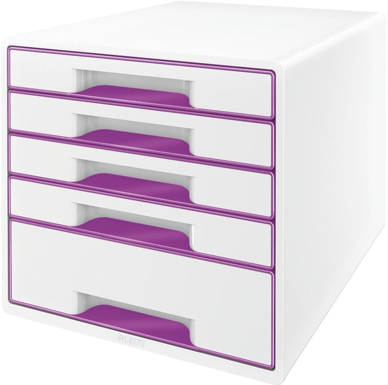 Cassettiera Leitz wow cube con 5 cassetti - contenitore con scomparti - bianco viola