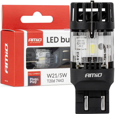 Amio led lamp lumitec t20d 7443 w21 5w 12v full canbus – witte dual-filament led vervanger (1 stuk)