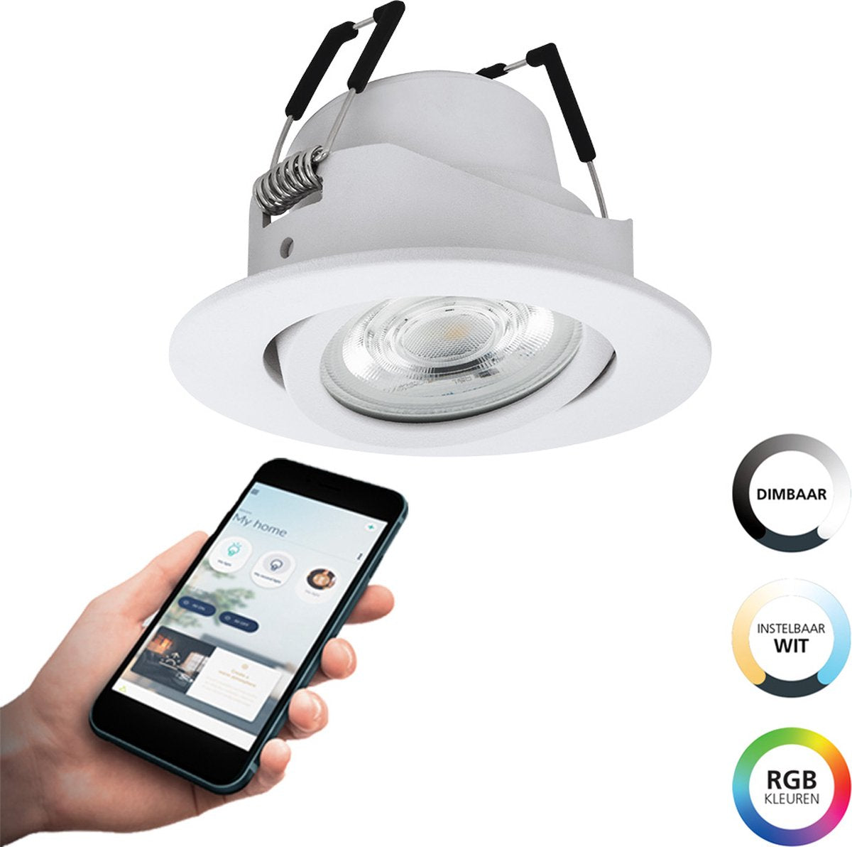Eglo connect.z saliceto-z smart inbouwspot - ø 8,8 cm - wit - instelbaar rgb wit licht - dimbaar - zigbee