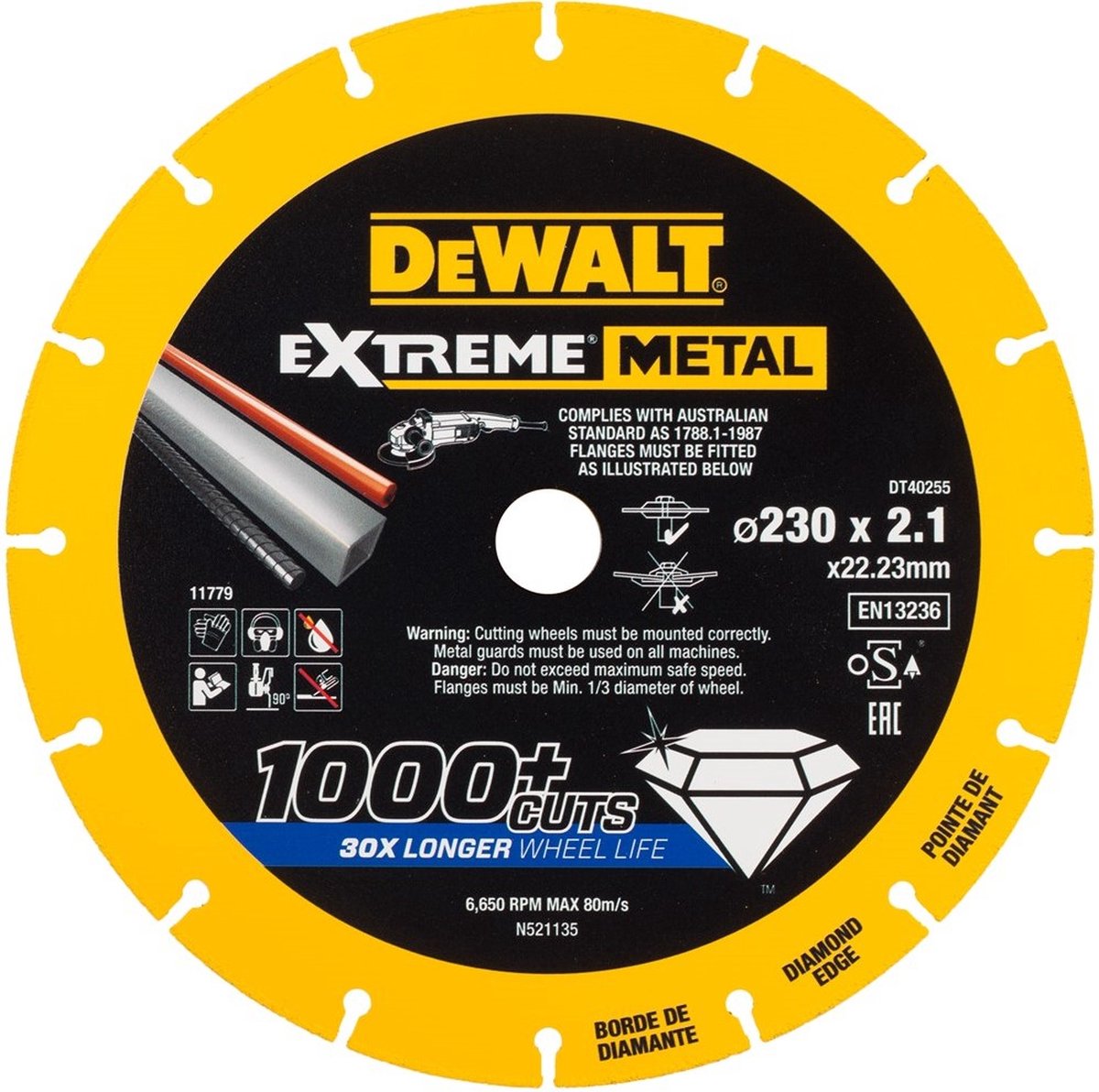 Accessori Dewalt disco da taglio extreme metal metallo 230x22,23x2,1mm - dt40255-qz