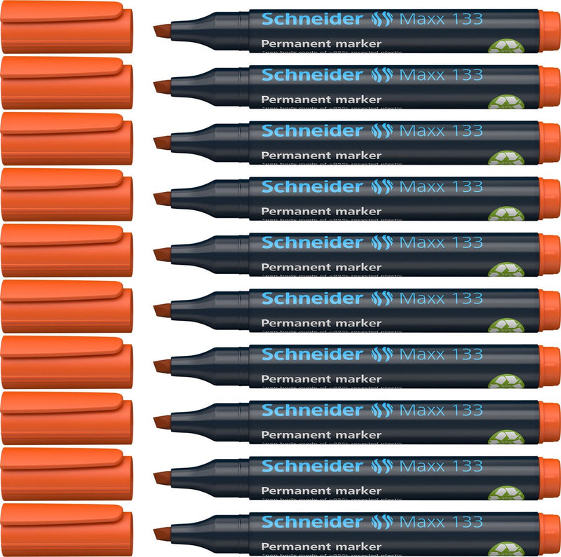 Schneider schrijfwaren schneider permanent marker - maxx 133 - beitelpunt - oranje - 10 stuks - s-113306-10