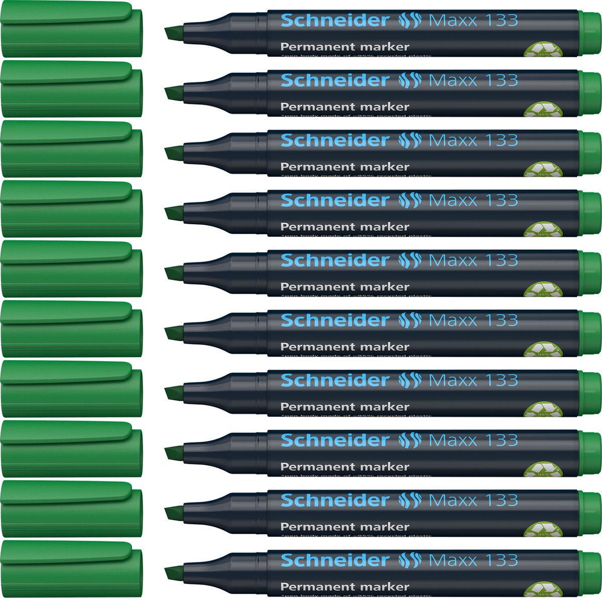 Schneider strumenti di scrittura marcatore permanente schneider - maxx 133 - punta a scalpello - verde - 10 pezzi - s-113304-10