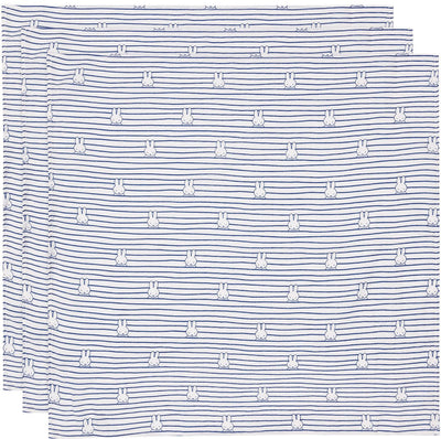 Panno idrofilo Jollein x Miffy piccolo - 70x70 cm - strisce miffy - blu navy - 3 pezzi