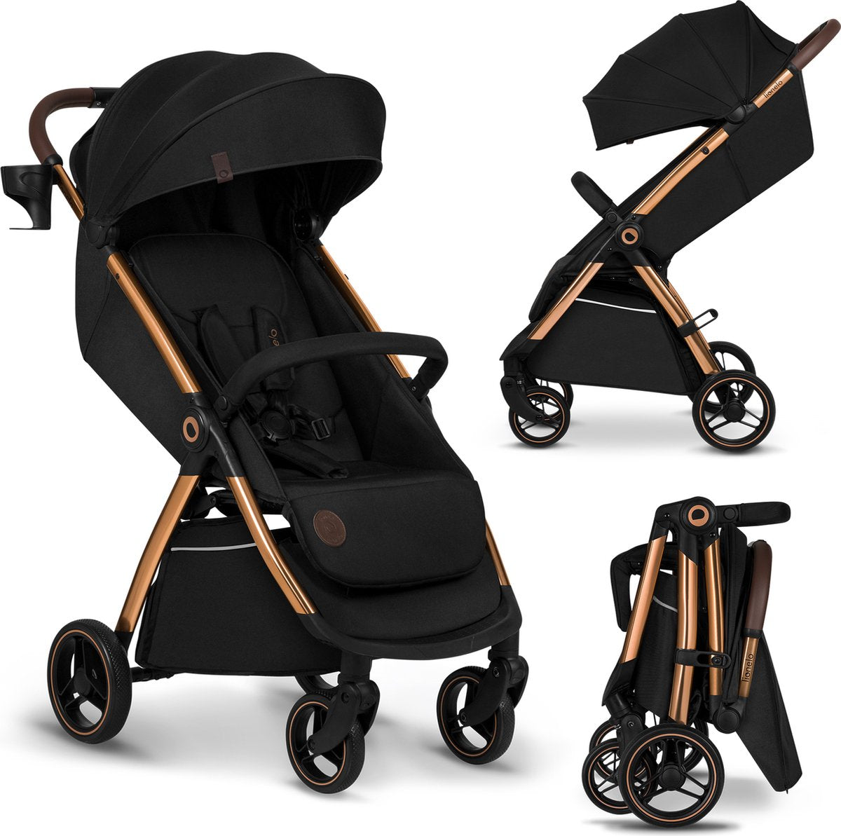 Passeggino Lionelo Ingrid - passeggino fino a 22 kg - sistema di chiusura automatica - ruote EVA a 360° - tendalino XXL con UPF50+ - schienale e poggiapiedi regolabili - pannello di ventilazione panoramico - portabicchieri e cestino