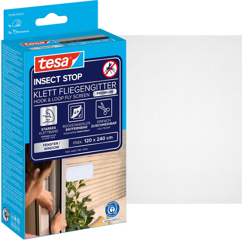 Tesa insect stop h l mosquitera premium para ventanas - mosquitera con velcro resistente, extraíble sin residuos, cortada a medida - 120 x 240 cm - blanco (privacidad de luz)