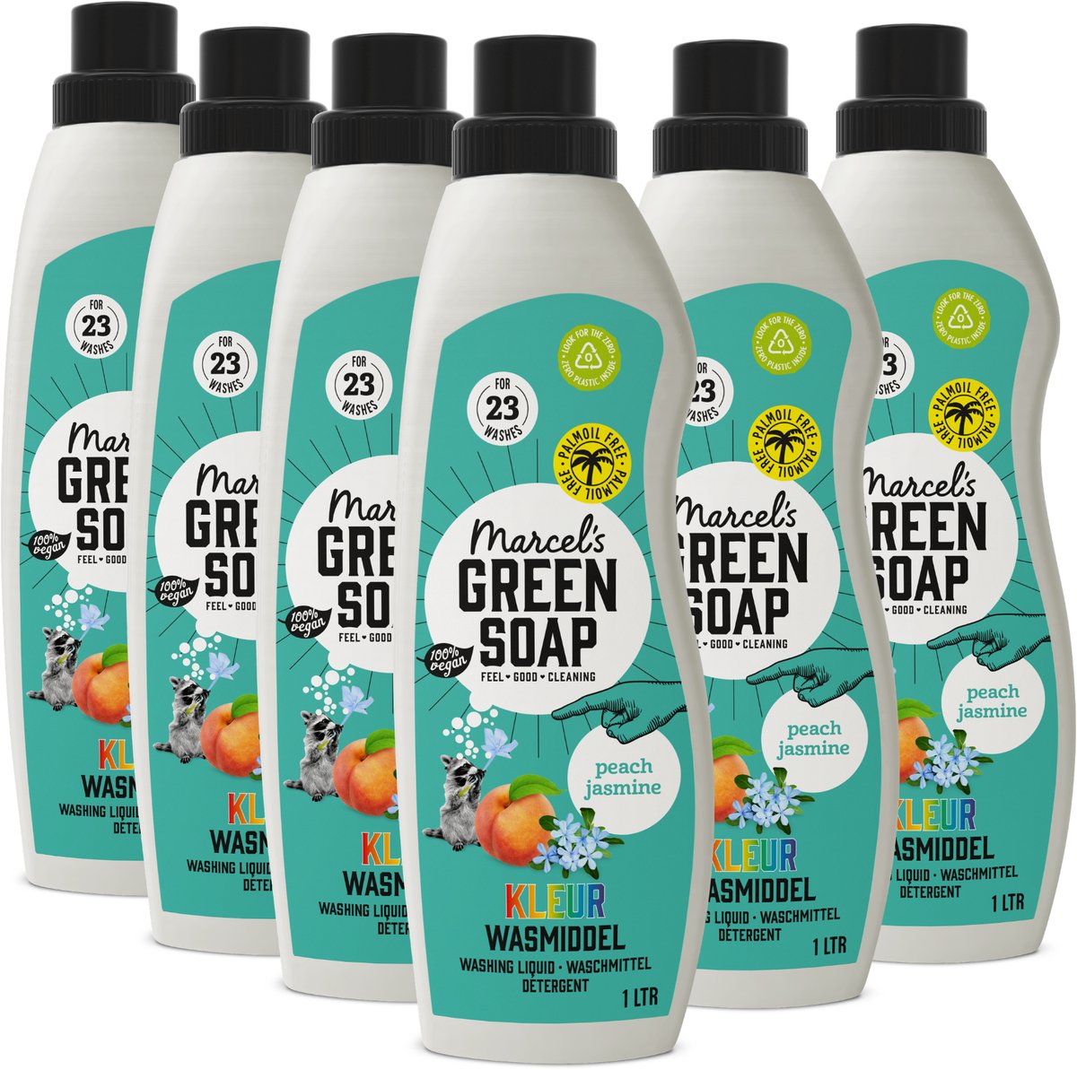 Marcel's green soap kleur wasmiddel - perzik jasmijn - 6 x 1l - 139 wasbeurten