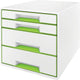 Cassettiera Leitz wow cube con 4 cassetti - contenitore con scomparti - per l'ufficio e il lavoro da casa - ideale per l'home office - bianco verde