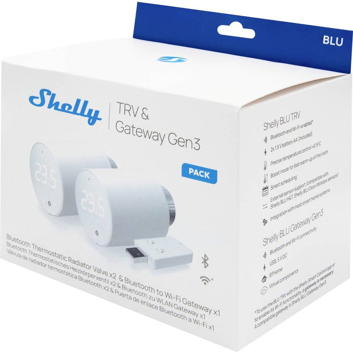 Shelly blu trv heizkörperthermostat pacchetto da 2 gateway, termostato per radiatore Bluetooth a basso consumo energetico, WiFi