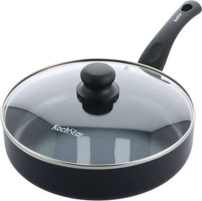 Padella in ceramica Kochstar Essenz con coperchio - 26 cm - 3 l - senza PFAS - padella a induzione - padella a induzione - rivestimento antiaderente in ceramica - maniglia di raffreddamento - adatta al forno fino a 130° C - nero