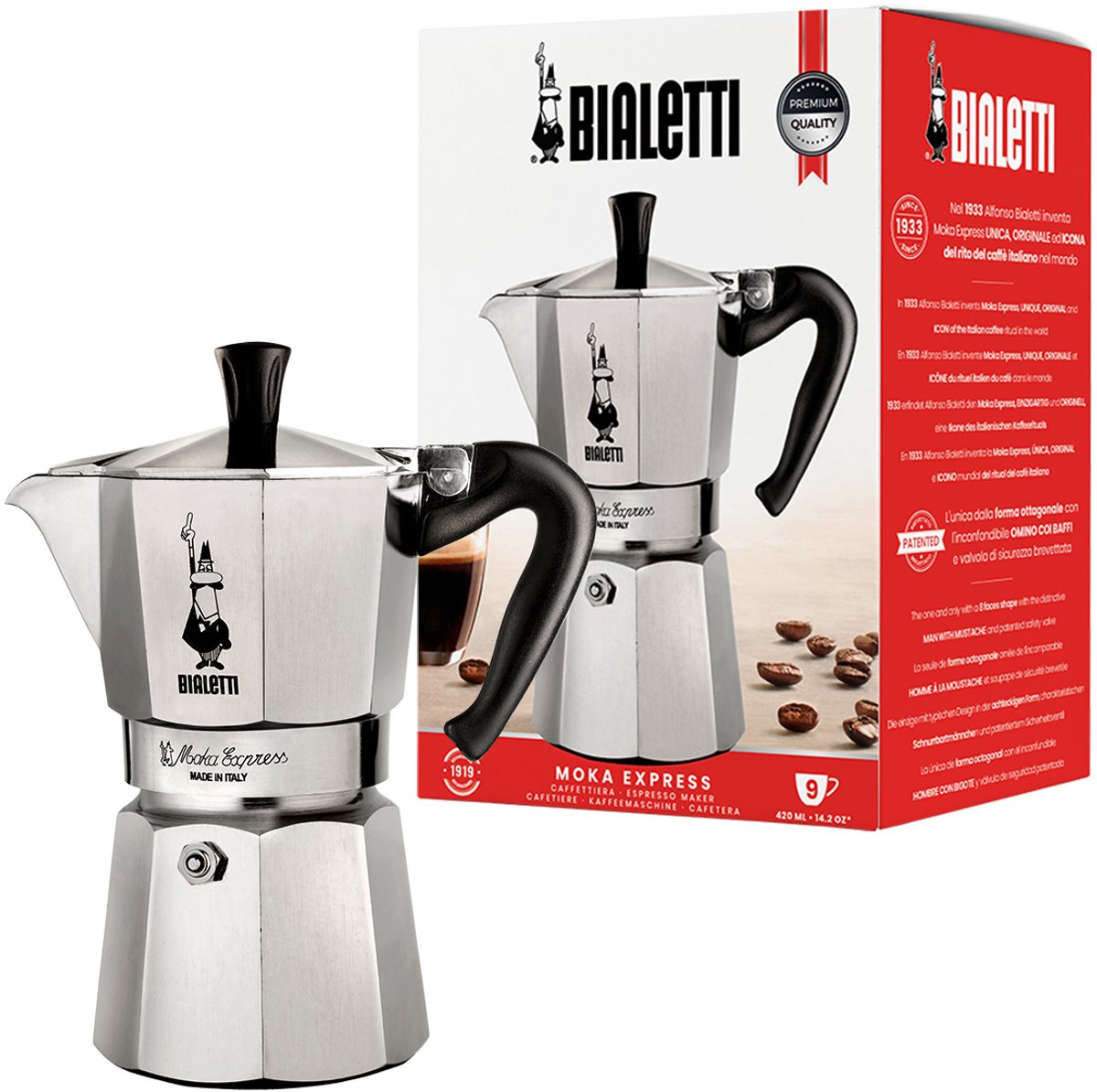 Bialetti moka express - cafetera eléctrica - 9 tazas - aluminio