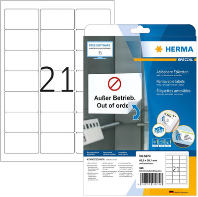 Unbranded sans marque herma labels white 63.5x38.1 removable superprint 525 pcs.