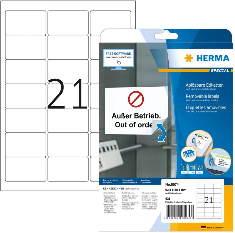 Etichette senza marchio herma sans marque bianche 63,5x38,1 superstampa removibili 525 pz.