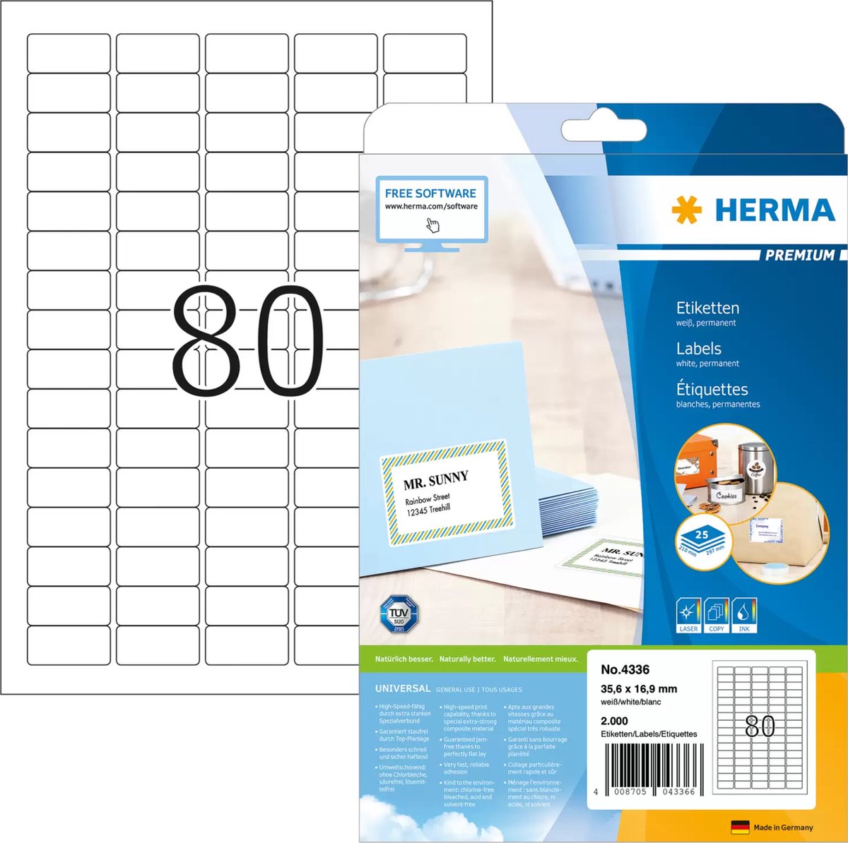 Etichette sans marque herma bianche 35,6x16,9 premium a4 2000 pz.