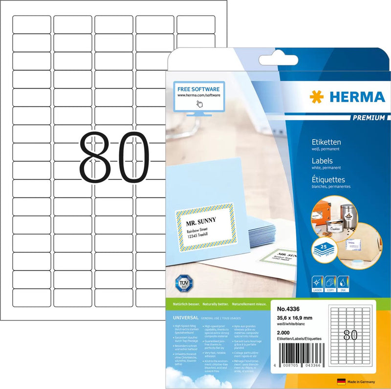 Etichette sans marque herma bianche 35,6x16,9 premium a4 2000 pz.