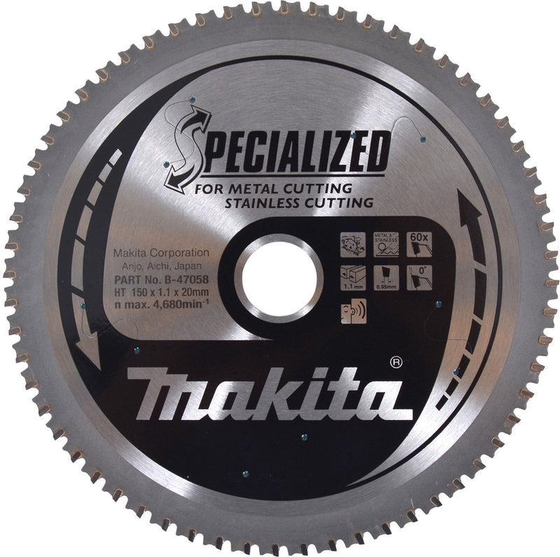 Accesorios Makita hoja de sierra circular acero inoxidable | especializado 150x20x1.1 60t 0g - b-47058 b-47058