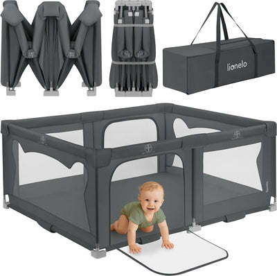Lionelo floor playpen baby playpen - very quickly foldable - 150x180 cm - for home and garden - 0-48 months - safe playpen - carrying bag - compact after folding - play box with breathable mesh - 2 side entrances with zipper - florence easy fold
